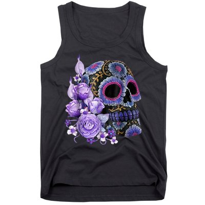Sugar Purple Rose Skull Floral Tank Top