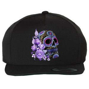 Sugar Purple Rose Skull Floral Wool Snapback Cap