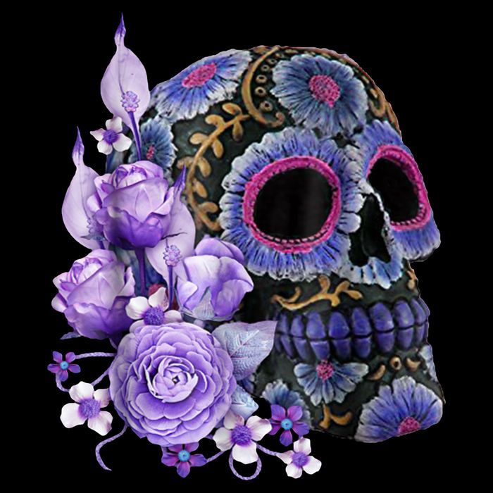 Sugar Purple Rose Skull Floral Zip Tote Bag