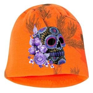 Sugar Purple Rose Skull Floral Kati - Camo Knit Beanie