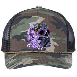 Sugar Purple Rose Skull Floral Retro Rope Trucker Hat Cap