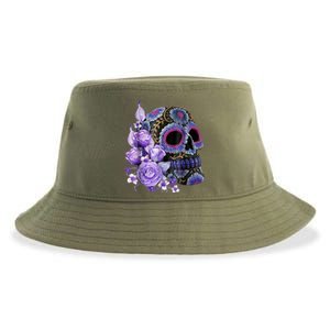 Sugar Purple Rose Skull Floral Sustainable Bucket Hat