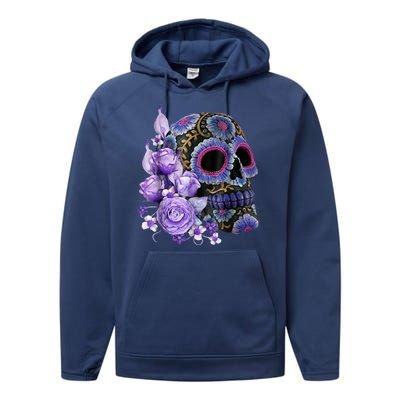 Sugar Purple Rose Skull Floral Performance Fleece Hoodie