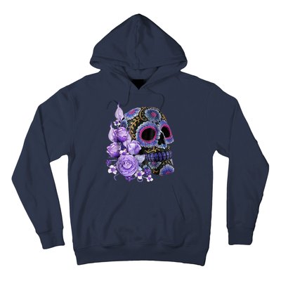 Sugar Purple Rose Skull Floral Hoodie