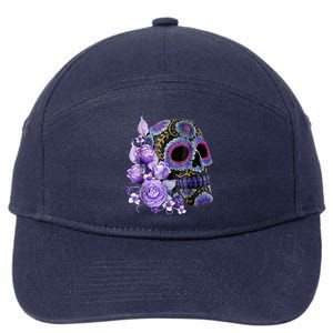 Sugar Purple Rose Skull Floral 7-Panel Snapback Hat