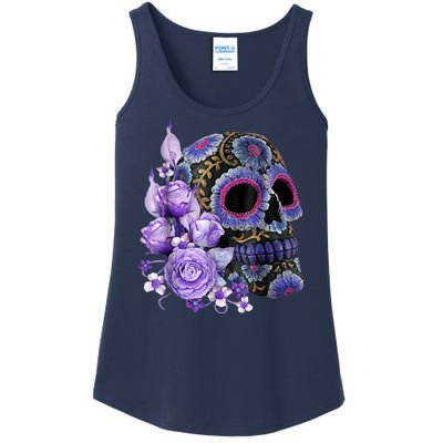 Sugar Purple Rose Skull Floral Ladies Essential Tank