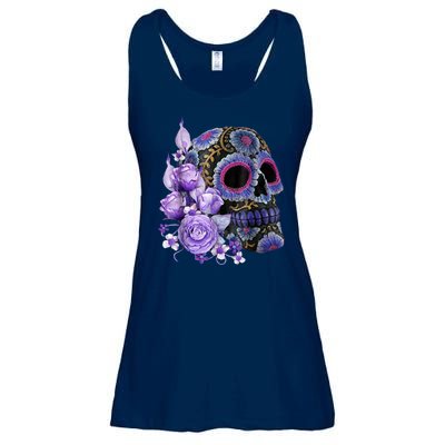 Sugar Purple Rose Skull Floral Ladies Essential Flowy Tank