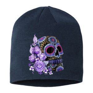 Sugar Purple Rose Skull Floral Sustainable Beanie