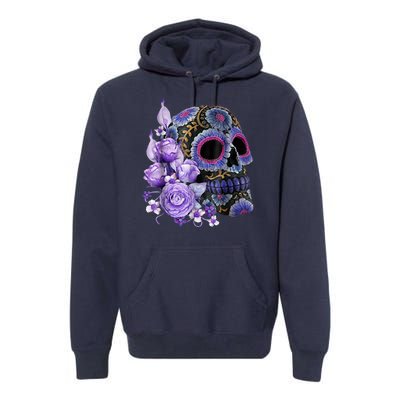 Sugar Purple Rose Skull Floral Premium Hoodie