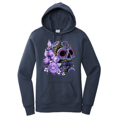 Sugar Purple Rose Skull Floral Women's Pullover Hoodie