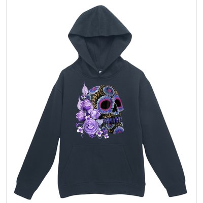 Sugar Purple Rose Skull Floral Urban Pullover Hoodie