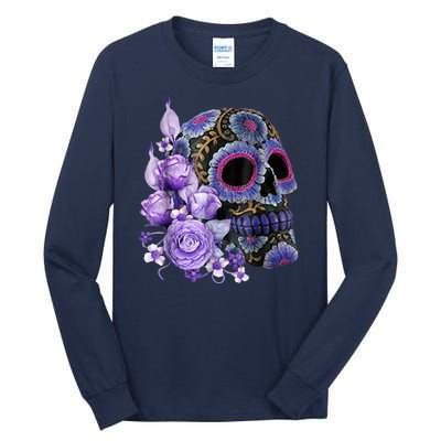 Sugar Purple Rose Skull Floral Tall Long Sleeve T-Shirt