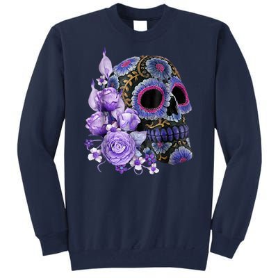 Sugar Purple Rose Skull Floral Tall Sweatshirt