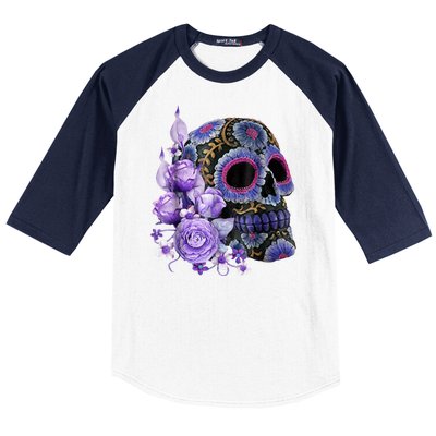 Sugar Purple Rose Skull Floral Baseball Sleeve Shirt