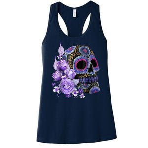 Sugar Purple Rose Skull Floral Women's Racerback Tank