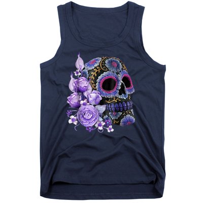 Sugar Purple Rose Skull Floral Tank Top