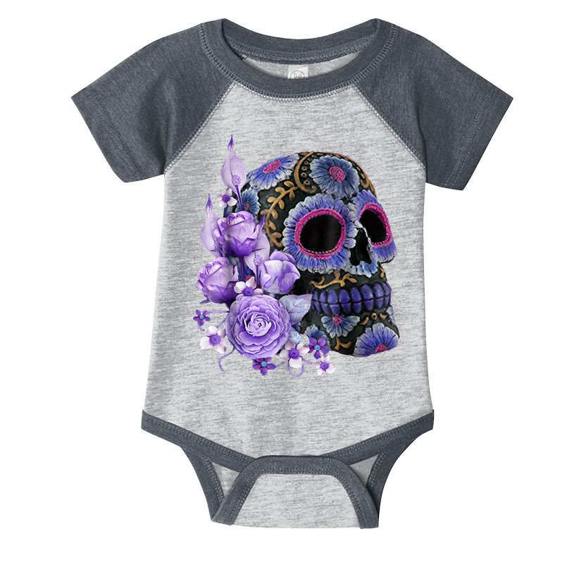Sugar Purple Rose Skull Floral Infant Baby Jersey Bodysuit