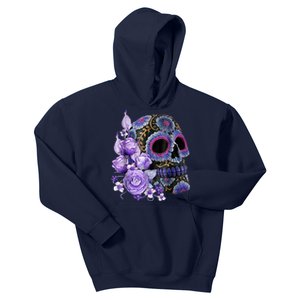 Sugar Purple Rose Skull Floral Kids Hoodie