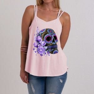 Sugar Purple Rose Skull Floral Women's Strappy Tank