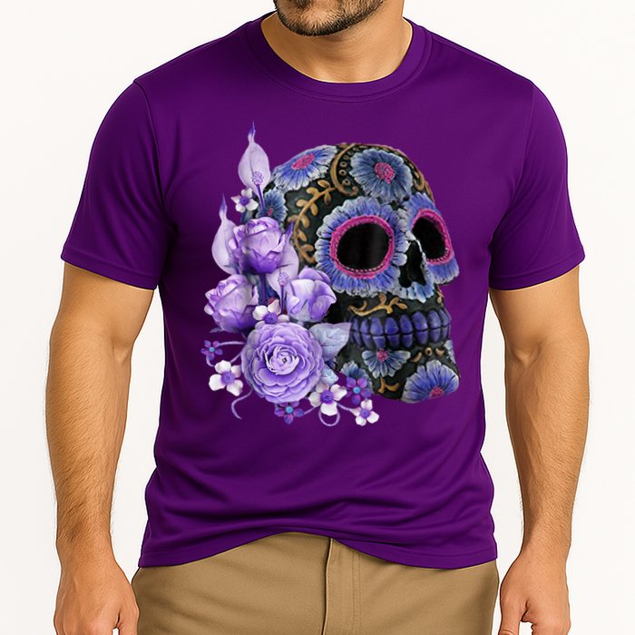 Sugar Purple Rose Skull Floral Performance Shirt