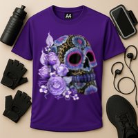 Sugar Purple Rose Skull Floral Performance Shirt