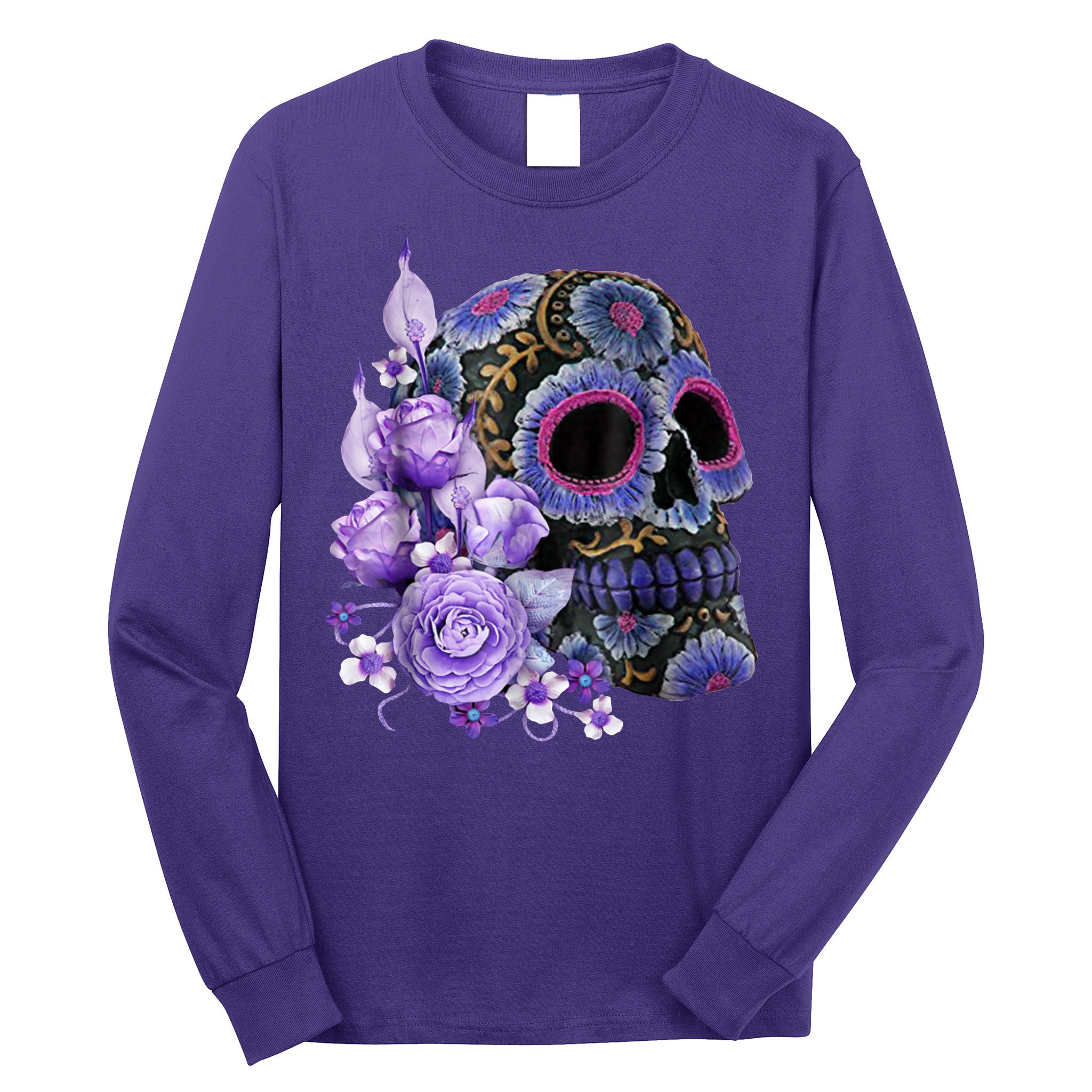 Sugar Purple Rose Skull Floral Long Sleeve Shirt