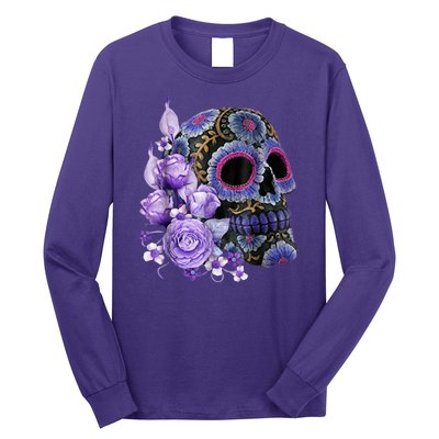 Sugar Purple Rose Skull Floral Long Sleeve Shirt