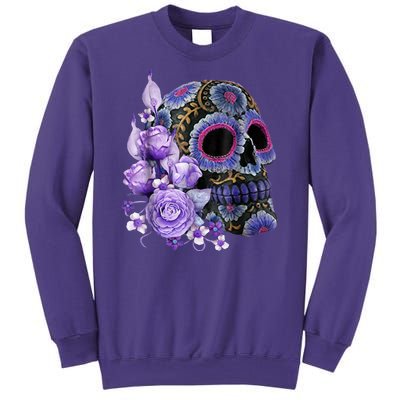 Sugar Purple Rose Skull Floral Sweatshirt