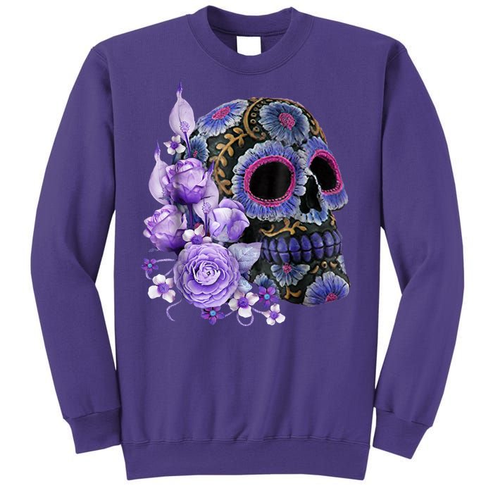 Sugar Purple Rose Skull Floral Sweatshirt