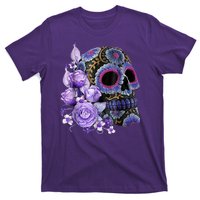 Sugar Purple Rose Skull Floral T-Shirt