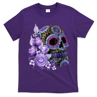 Sugar Purple Rose Skull Floral T-Shirt