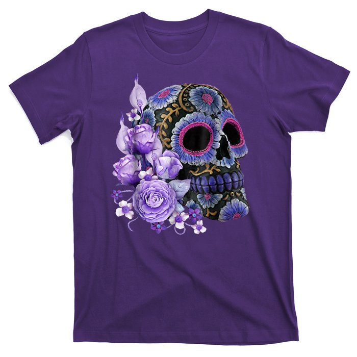 Sugar Purple Rose Skull Floral T-Shirt