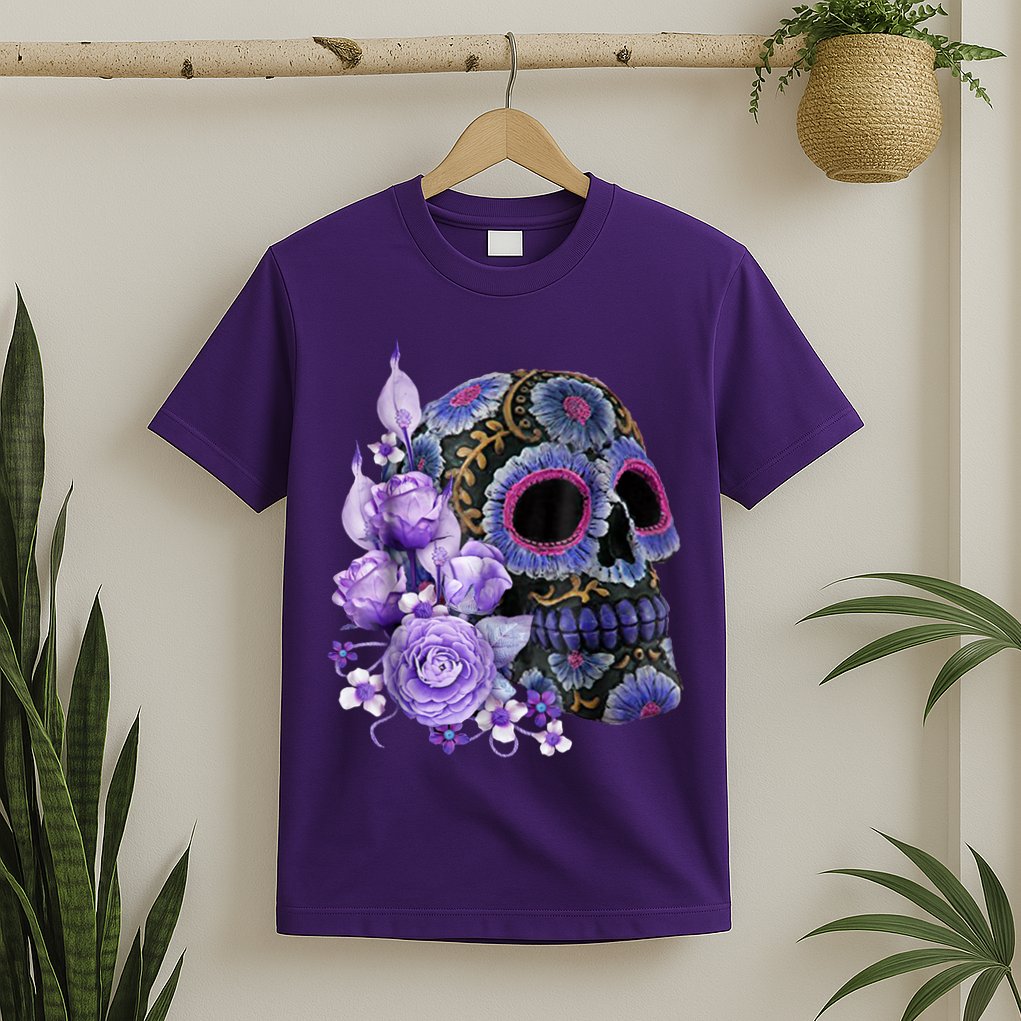 Sugar Purple Rose Skull Floral T-Shirt