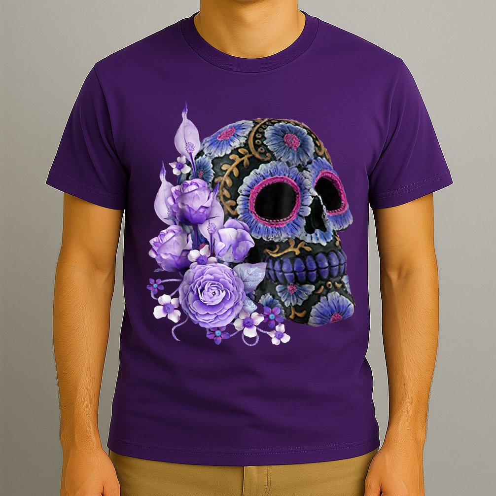 Sugar Purple Rose Skull Floral T-Shirt