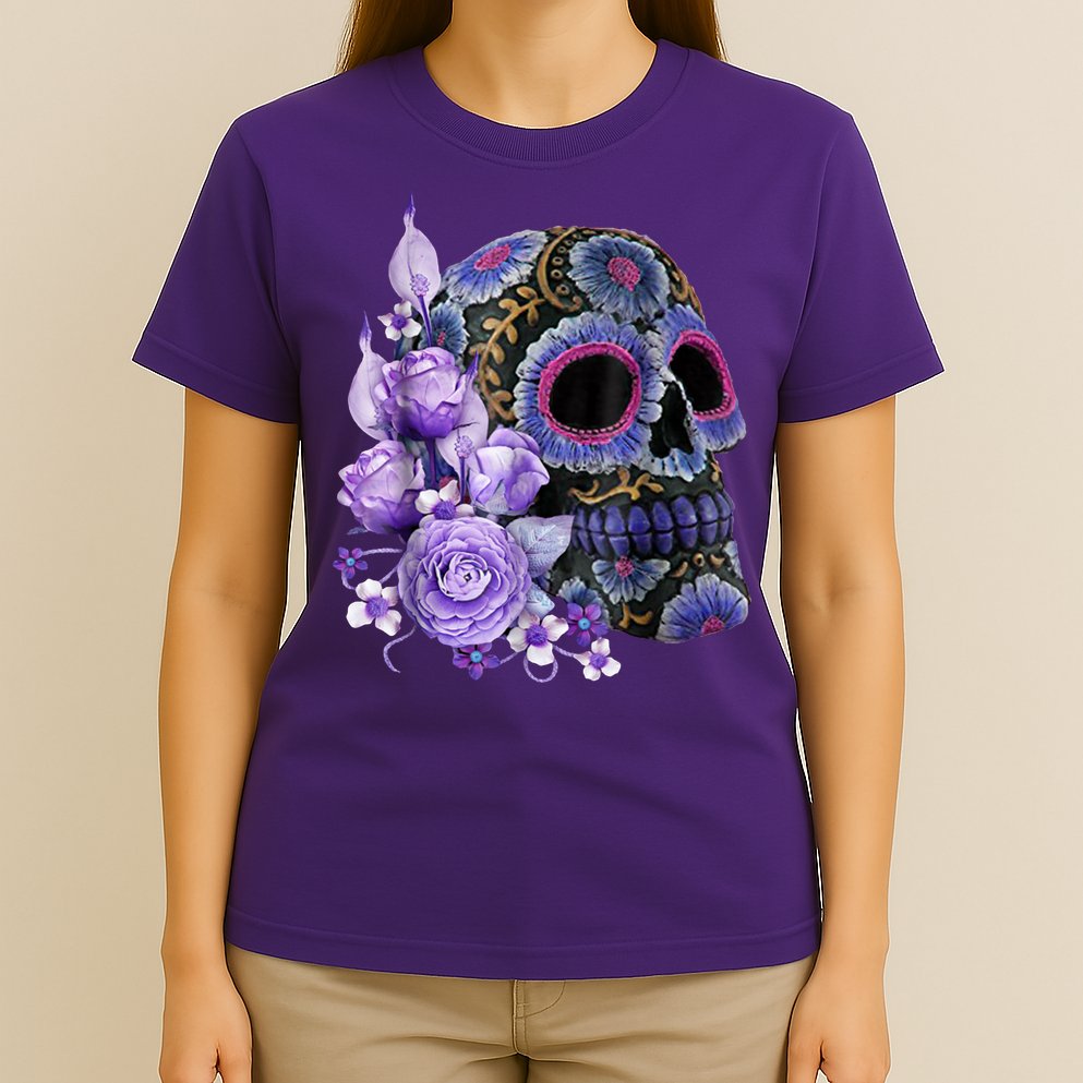 Sugar Purple Rose Skull Floral T-Shirt