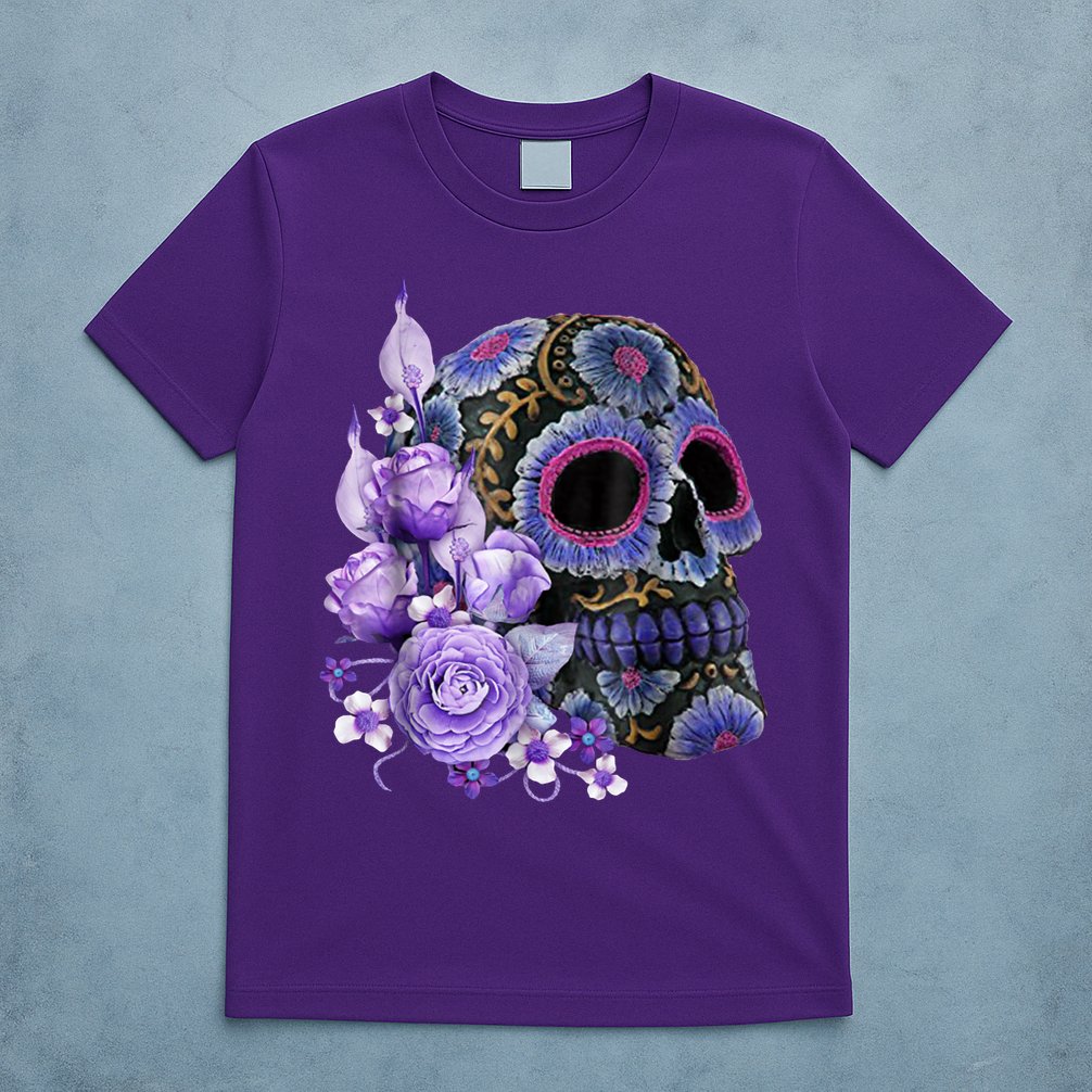 Sugar Purple Rose Skull Floral T-Shirt