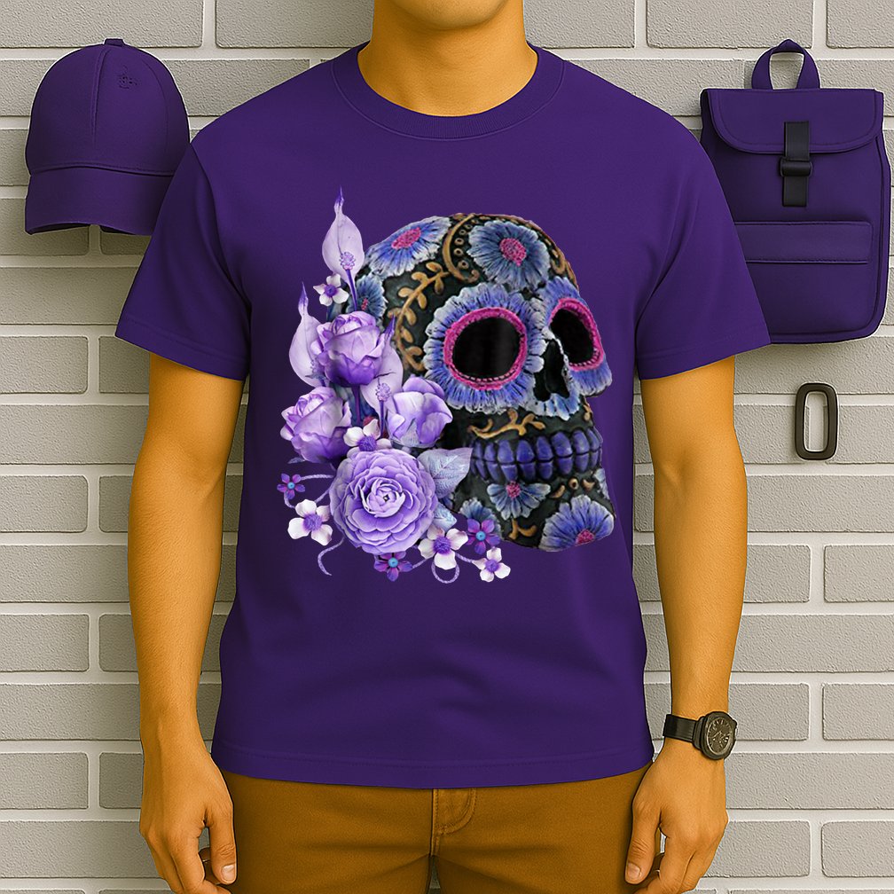 Sugar Purple Rose Skull Floral T-Shirt