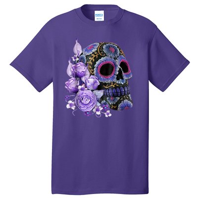 Sugar Purple Rose Skull Floral Tall T-Shirt