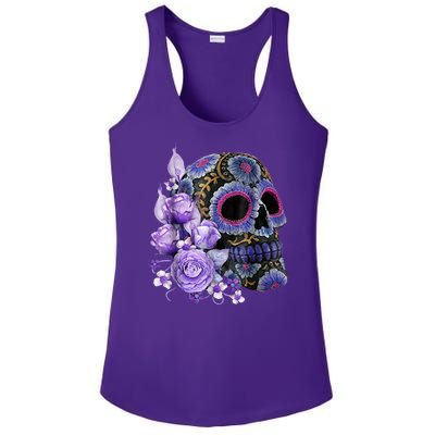 Sugar Purple Rose Skull Floral Ladies PosiCharge Competitor Racerback Tank