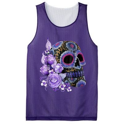 Sugar Purple Rose Skull Floral Mesh Reversible Basketball Jersey Tank