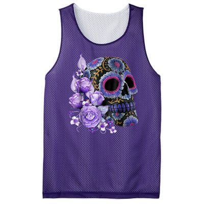 Sugar Purple Rose Skull Floral Mesh Reversible Basketball Jersey Tank