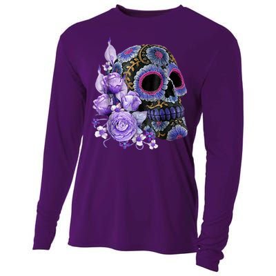 Sugar Purple Rose Skull Floral Cooling Performance Long Sleeve Crew