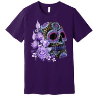 Sugar Purple Rose Skull Floral Premium T-Shirt