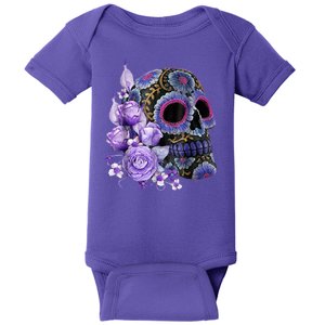 Sugar Purple Rose Skull Floral Baby Bodysuit