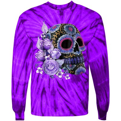 Sugar Purple Rose Skull Floral Tie-Dye Long Sleeve Shirt