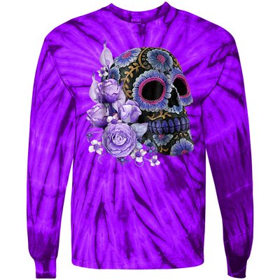 Sugar Purple Rose Skull Floral Tie-Dye Long Sleeve Shirt