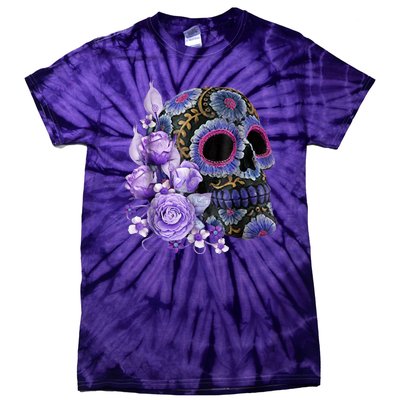 Sugar Purple Rose Skull Floral Tie-Dye T-Shirt