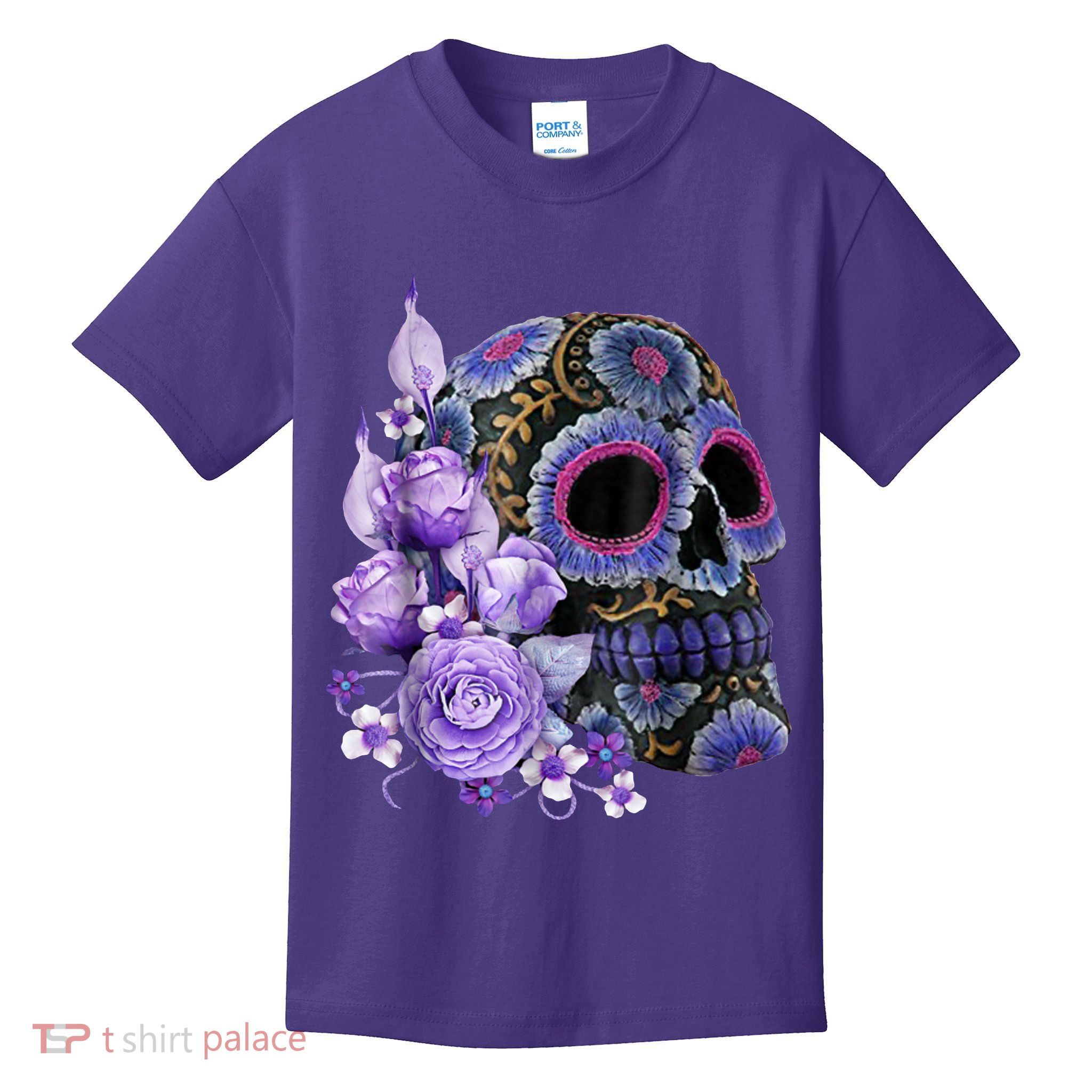 Sugar Purple Rose Skull Floral Kids T-Shirt