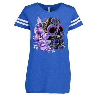 Sugar Purple Rose Skull Floral Enza Ladies Jersey Football T-Shirt