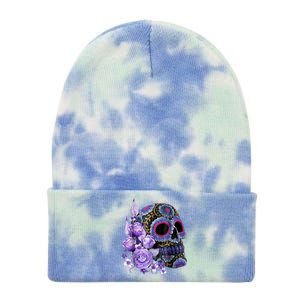 Sugar Purple Rose Skull Floral Tie Dye 12in Knit Beanie